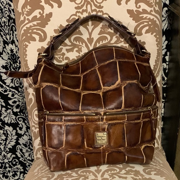 Dooney & Bourke Crocodile Embossed Leather Satchel Dark Brown - Picture 1 of 6